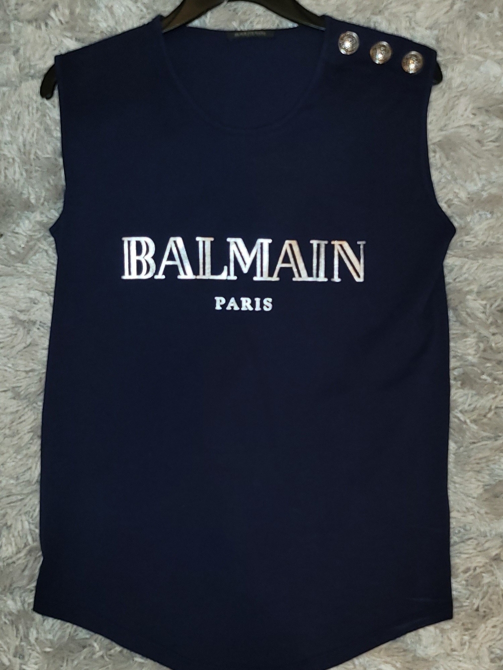 Balmain Navy Logo Tank with Gold Buttons
